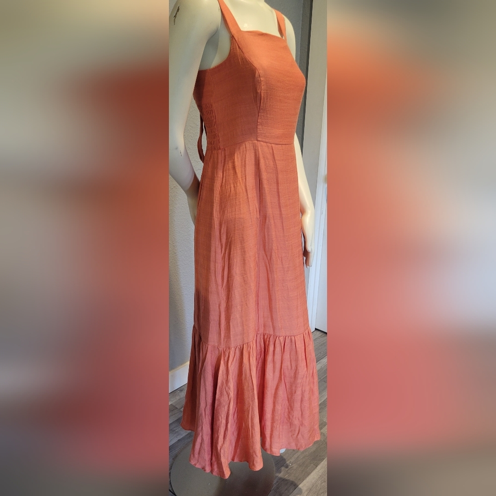 TAYLOR PAPAYA ORANGE Long DRESS SIZE 2 Ruffled Sundress Spaghetti Strap - Picture 9 of 16